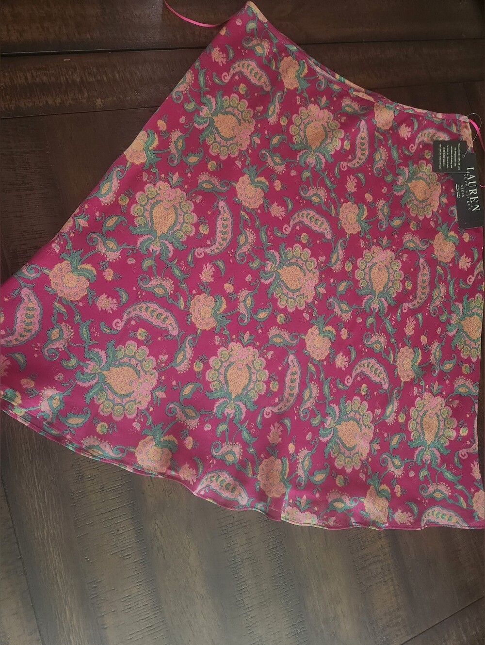 New Lauren Ralph Lauren Fuchsia Paisley-Print Midi Silk Skirt Sz‎ 10
